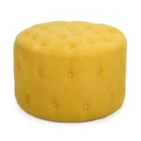 Verona Modern Style Round Sunny Yellow Linen Upholstered Small Size Pouffe 40 x 60cm