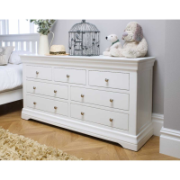 White Painted Large Wide 3 Over 4 Chest of Drawers with Cornice Detailing