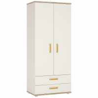 Kids Corner 2 Door 2 Drawer Wardrobe Light Oak White High Gloss Orange Handles