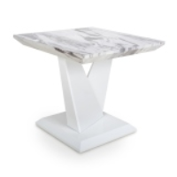 High Gloss Grey White Marble Effect Square Lamp End Table On V Shape Base
