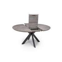 Grey Oak Extending Round Dining Table Black Legs Scratch Stain Resistant Top