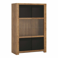 Industrial Style Glazed 2 Door Display Cabinet in Oak and Matt Black