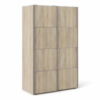 Modern Tall Sliding Oak Bedroom Wardrobe 120cm With 2 Shelves and Rail