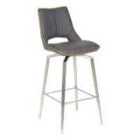 Modern Stainless Steel And Graphite Grey Leather Upholstered Swivel Bar Chair 104 x 45cm
