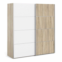 Traditional Tall Oak and White 2 Sliding Door Double Bedroom Wardrobe 200.4x182.4cm