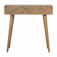 Nordic Style Mango Wood 2 Drawer Line Carving Living Room Console Hall Table 78 x 80cm