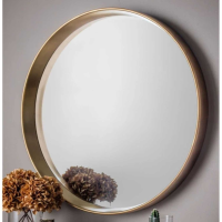 Harvey Modern Wall Hanging Bevelled Glass Round Mirror in Gold Finish 95cm Diameter