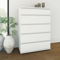 Modern Simple White Bedroom Chest of 5 Drawers No Handles 77cm Wide