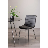 Black Faux Leather Upholstered Kitchen Dining Room Chair Polished Metal Nickel Legs