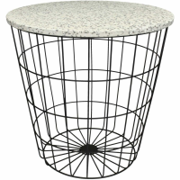 Terazzo Grey and White Stone Top Round Lamp Side Table Black Metal Mesh Base Cage Style 47cm Diameter