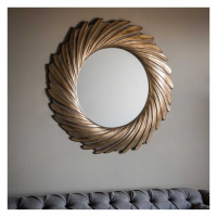Modern Large Satin Gold Metal Round Sun Swirl Verdigree Wall Mirror 100cm Diameter