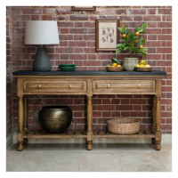 Traditional Style Black Stone Wooden 2 Drawer Living Room Console With Shelf 87 x 169cm