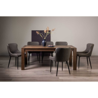 Dark Oak Rectangular 185 to 245cm Extending Dining Table Set 8 Grey Faux Leather Chairs