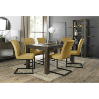 Dark Oak 165 to 225cm Extending Dining Table Set 6 Mustard Fabric Cantilever Chairs