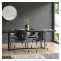 Modern Oak Wood Matt Black Metal Rectangular Dining Table 75 x 90cm