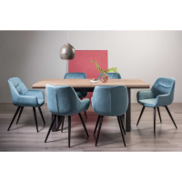 Tivoli Weathered Oak 190 to 240cm Extending Dining Table Set 6 Blue Fabric Chairs