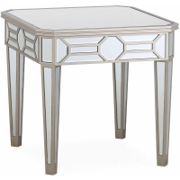 Modern Square Mirrored Glass Lamp Side Table Champagne Gold Geometric Trim