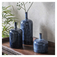 Vormark Set Of 3 Modern Ornamental Blue Glazed Ceramic Table Vases 31 x 12cm