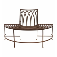 Half Round Tree Outdoor Metal Garden Bench Brown Painted