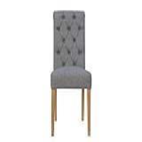 Modern Oak Light Grey Fabric Upholstered Buttoned Back Dining Chair 99 x 46cm