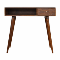 Scandi Nordic Style Chestnut Finish Writing Desk In Solid Wood With Drawer 80 x 88cm
