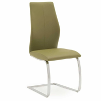 Modern Olive Green Faux Leather Kitchen Dining Chair On Chrome Steel Cantilever Legs