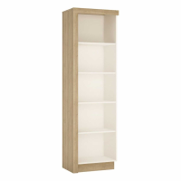Modern 199cm Tall Slim Narrow Bookcase RH Light Oak and White High Gloss