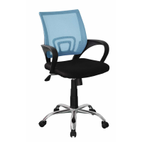 Study Chair In Blue Mesh Back, Black Fabric Seat And Chrome Base