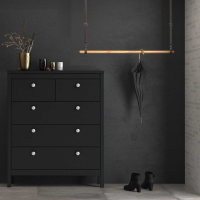 Modern Matt Black 5 Drawer Chest Drawers Round Metal Knobs 98.9 x 82.1cm