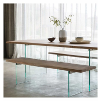 Modern Solid Rustic Wood Large Kitchen Dining Room Bench With Glass Legs 180cm