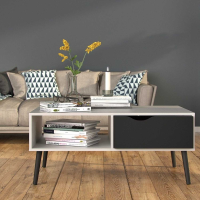 White and Black Matt Low Coffee Table 1 Drawer 1 Shelf Retro Modern Scandi