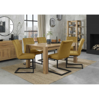 Turin Light Oak 165 to 225cm Extending Dining Set 6 Mustard Fabric Cantilever Chairs