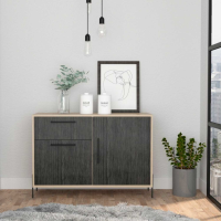 Small Sideboard Carbon Grey and Washed Oak Effect 2 Doors 1 Drawer