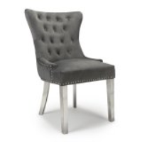 Modern Style Lionhead Brushed Grey Velvet Dining Chair with Chrome Legs 92x62cm