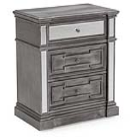 Ophelia Modern Grey Bedside Table Cabinet Nightstand With Silver Mirror Panel