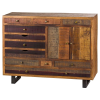 Reclaimed Wood Industrial Multi Drawer Chest Sideboard With Brass Handle 120cm