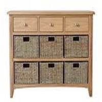 Modern Style Oak Wood And Woven Wicker 3 Drawer 6 Basket Storage Unit 75 x 110cm