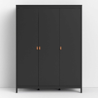 Modern Matt Black 3 Door Wardrobe With Brown Leather Tab Handles 199 x 149.8cm