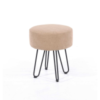 Soft Furnishings Sand Fabric Upholstered Round Stool With Black Metal Legs