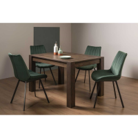 Turin Dark Oak 4 6 Seater Dining Table And 4 Fontana Green Velvet Fabric Chairs with Grey Hand Brushing on Black Powder Coated Legs