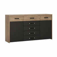 Industrial Style Modern 2 Door 5 Drawer Wide Large Cupboard Sideboard in Oak With Matt Black Fronts