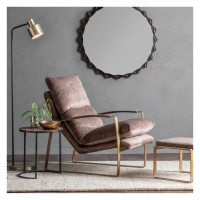 Modern Style Mineral Colour Upholstered Metal Brass Finish Lounger Relax Chair 92 x 65cm