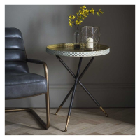 Modern Tripod Round Side Lamp Table Distressed Duck Egg Gold Hammered Finish 52cm Diameter
