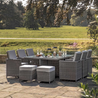 Washed Grey Rattan Outdoor Garden 10 Seater Cube Dining Table Chair Set Metal Framed