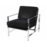Modern Black Velvet Occasional Chair With Highly Polished Chrome Frame