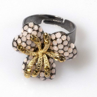Triple Leaf Flower Ring Small Rose Water Opal