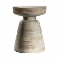 Round White Washed Mango Wood Side Lamp Sofa Table 36cm Diameter