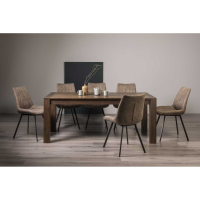 Dark Oak Extending Dining Table Set with 8 Tan Brown Velvet Fabric Chairs