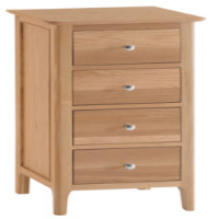 Modern Style Oak Wood 4 Drawer Narrow Bedroom Chest With Chrome Knobs 95 x 50cm