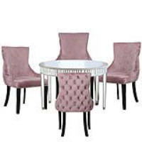 Apollo Champagne Mirrored 120cm Round Dining Set With 4 Tufted Back Pink Chairs